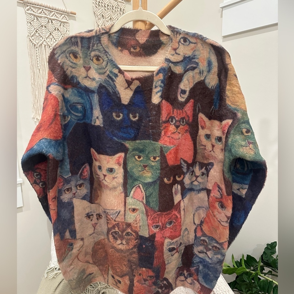 Oversized Cat Print Cotton Wool Sweater M to XL - Picture 2 of 6